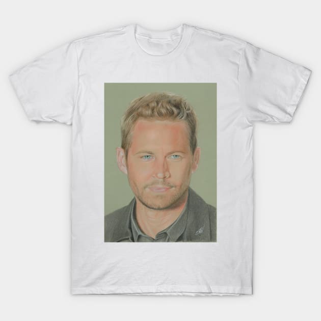 Paul Walker Portrait Pencil Drawing T-Shirt by Sandra Warmerdam